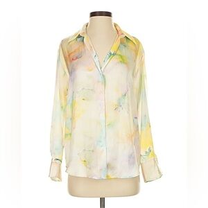 Zara Pastel Watercolor Button Down Shirt in Multicolor size Medium